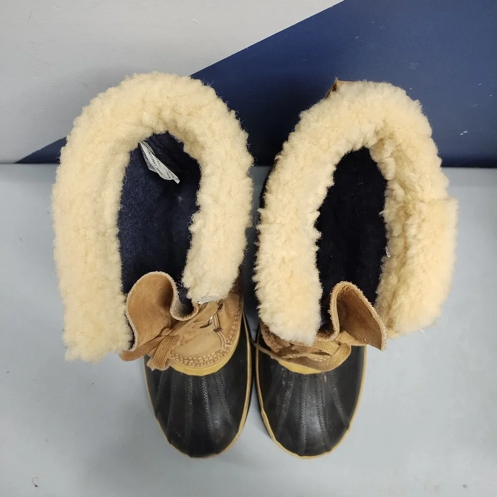 Sorel Caribou Winter Snow Boots Mens Size 11 Brown Black Wool Blend Waterproof
